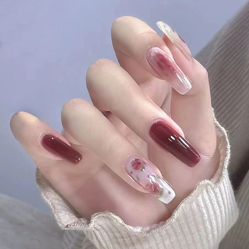 Ms.Miemie 24pcs Fake Nails Reusable Stick On Nails Press on Full Cover False Nail Tips with Jelly Stickers Makeup Accessorise view 3