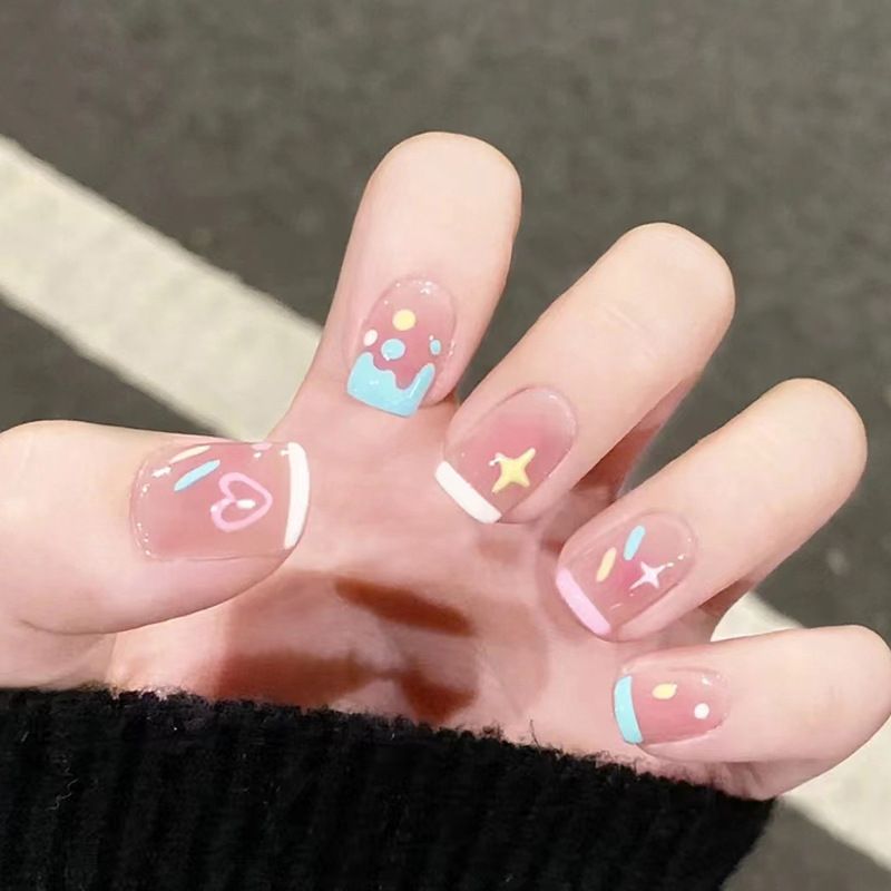 Ms.Miemie 24pcs Fake Nails Reusable Stick On Nails Press on Full Cover False Nail Tips with Jelly Stickers Makeup Accessorise view 4