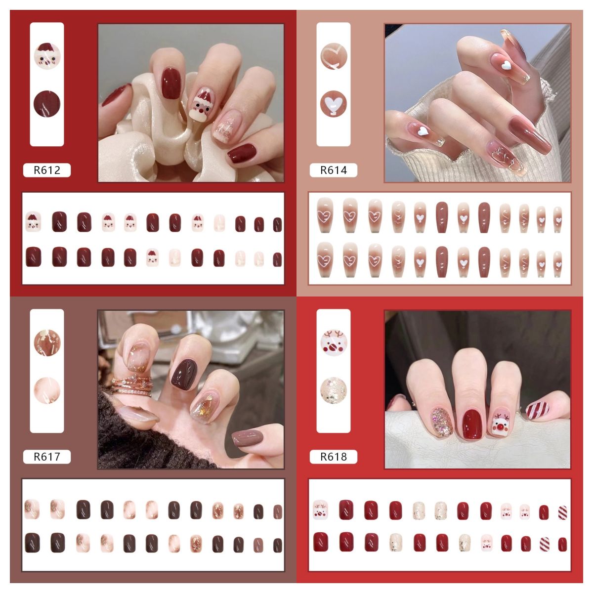 Ms.Miemie 24pcs Fake Nails Reusable Stick On Nails Press on Full Cover False Nail Tips with Jelly Stickers Makeup Accessorise