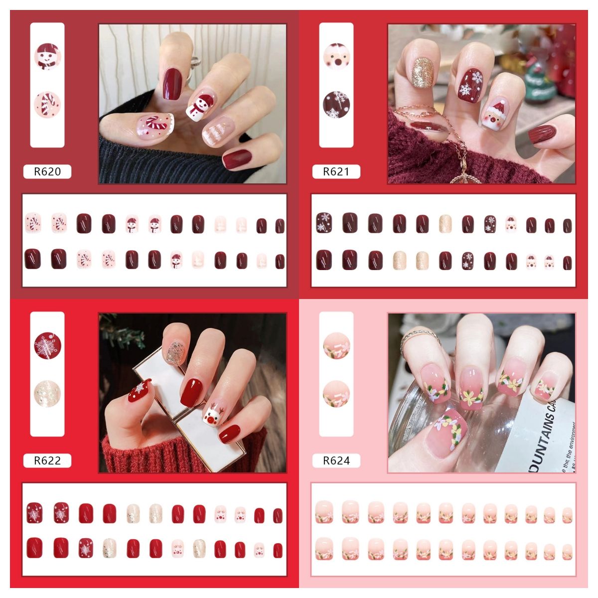 Ms.Miemie 24pcs Fake Nails Reusable Stick On Nails Press on Full Cover False Nail Tips with Jelly Stickers Makeup Accessorise