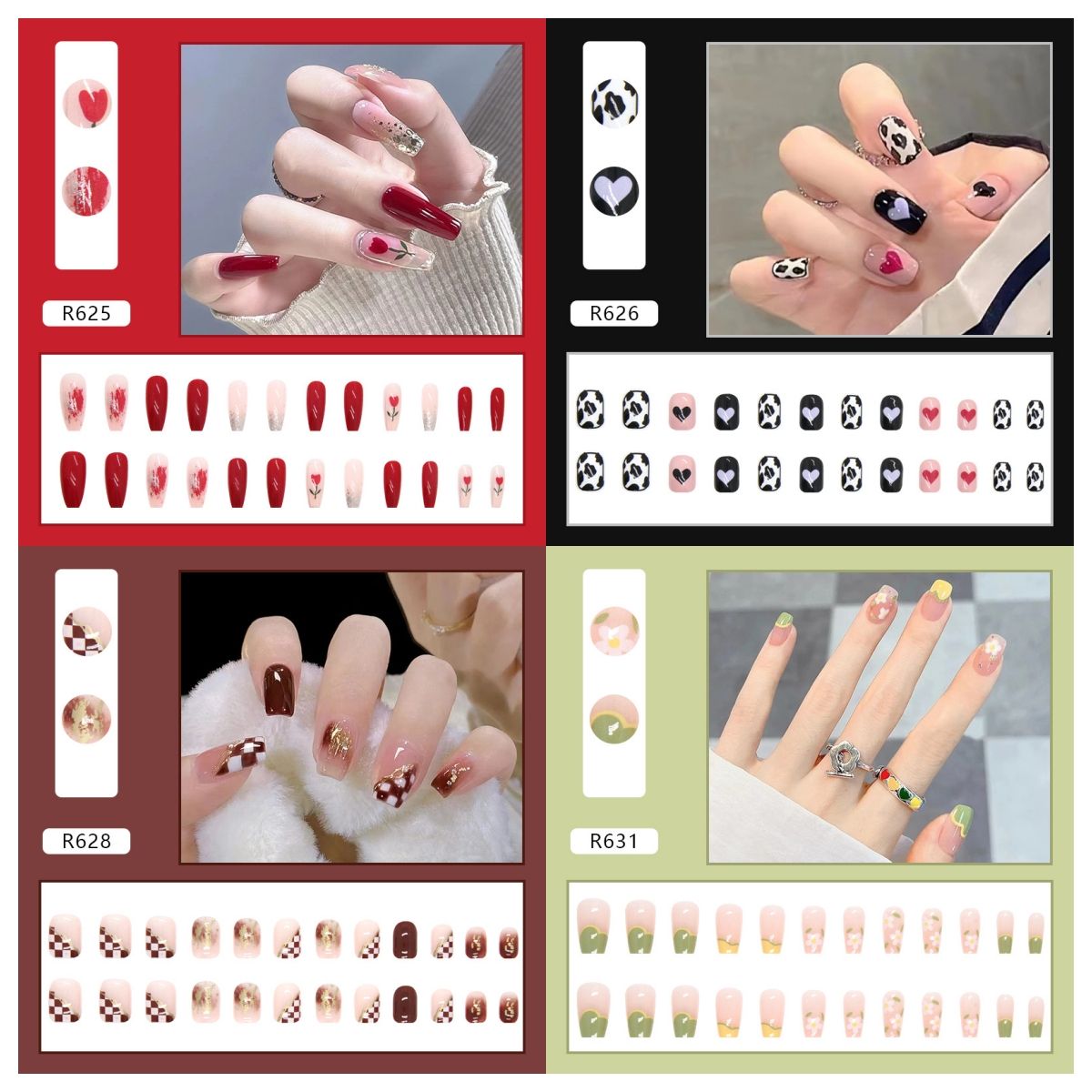 Ms.Miemie 24pcs Fake Nails Reusable Stick On Nails Press on Full Cover False Nail Tips with Jelly Stickers Makeup Accessorise