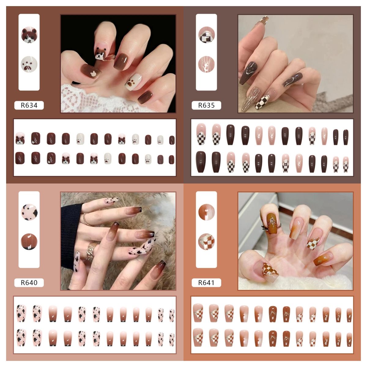 Ms.Miemie 24pcs Fake Nails Reusable Stick On Nails Press on Full Cover False Nail Tips with Jelly Stickers Makeup Accessorise
