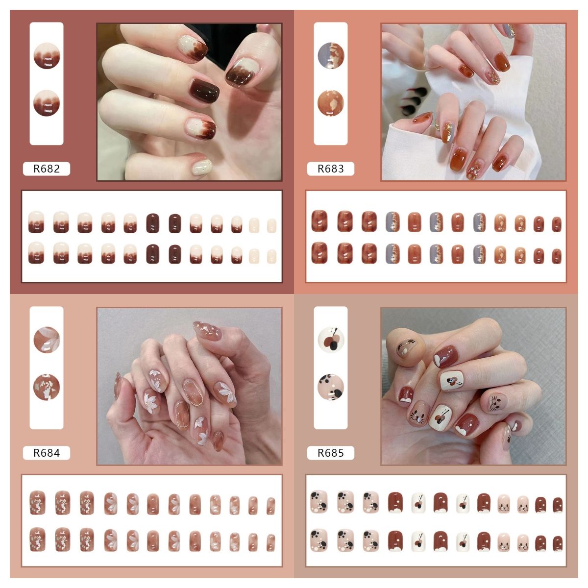 Ms.Miemie 24pcs Fake Nails Reusable Stick On Nails Press on Full Cover False Nail Tips with Jelly Stickers Makeup Accessorise