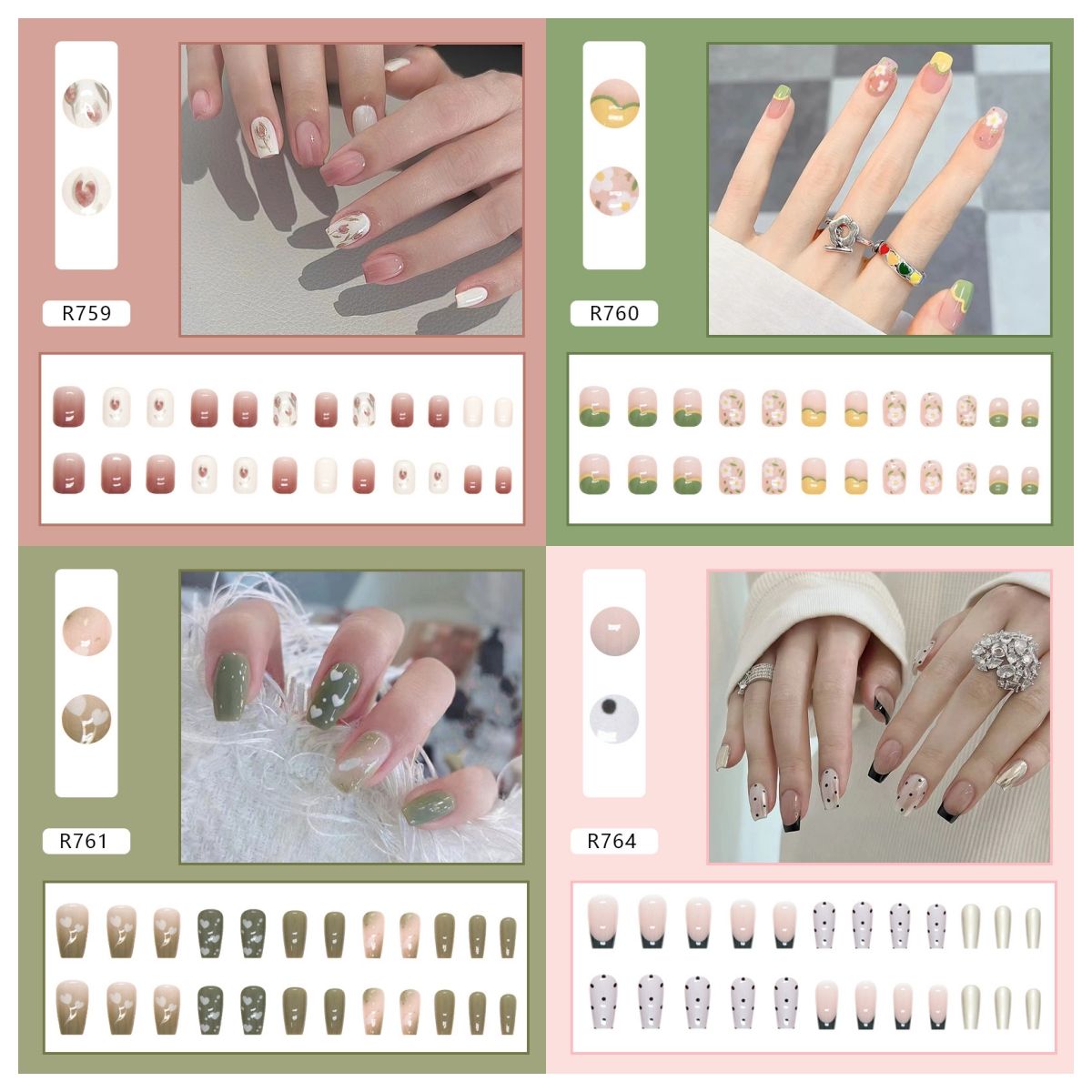 Ms.Miemie 24pcs Fake Nails Reusable Stick On Nails Press on Full Cover False Nail Tips with Jelly Stickers Makeup Accessorise