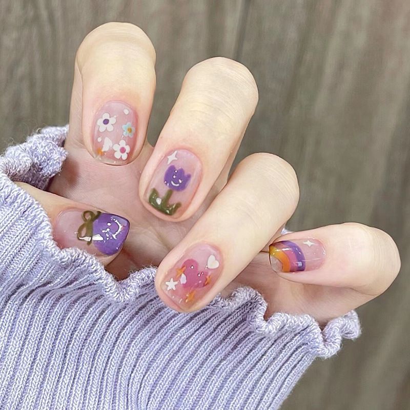 Ms.Miemie 24pcs Fake Nails Reusable Stick On Nails Press on Full Cover False Nail Tips with Jelly Stickers Makeup Accessorise view 2