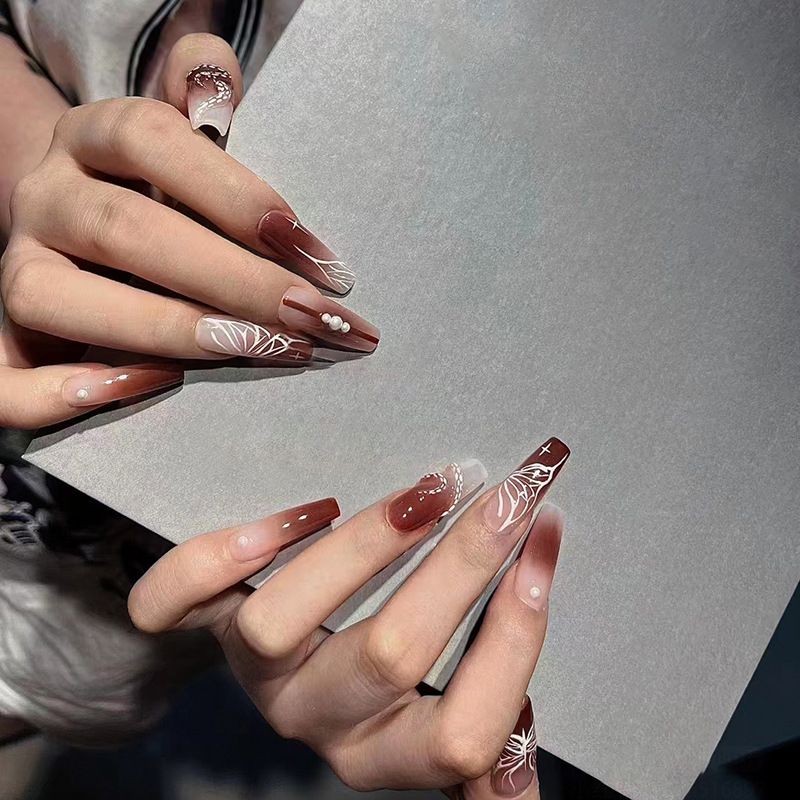 Ms.Miemie 24pcs Fake Nails Reusable Stick On Nails Press on Full Cover False Nail Tips with Jelly Stickers Makeup Accessorise