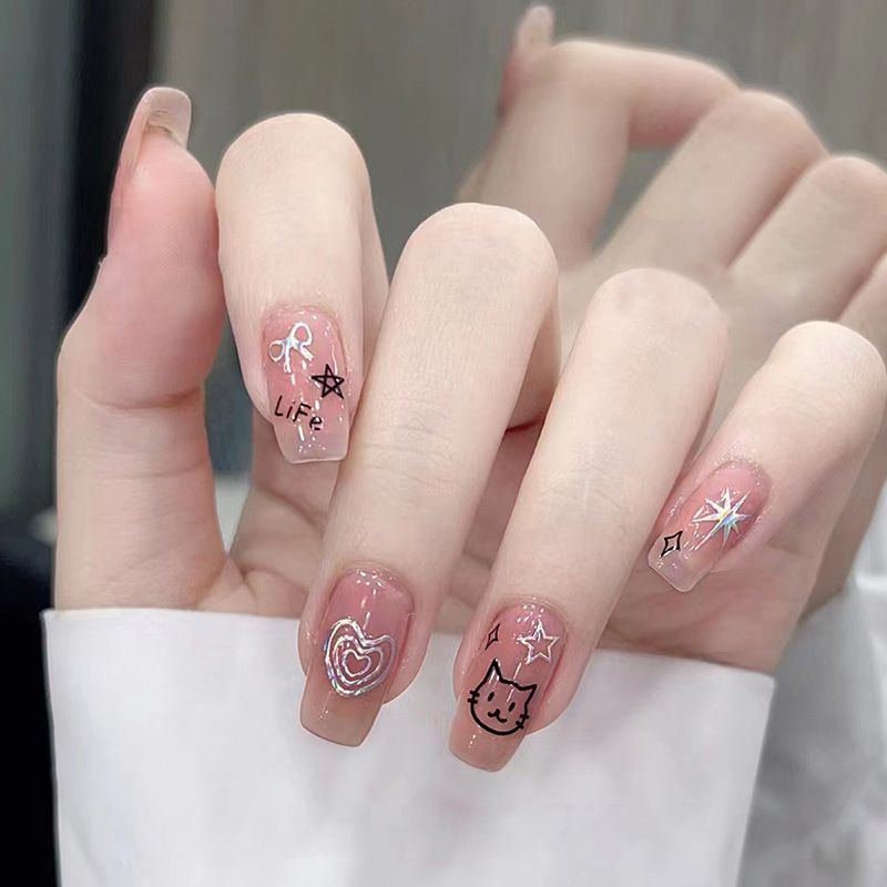 Ms.Miemie 24pcs Fake Nails Reusable Stick On Nails Press on Full Cover False Nail Tips with Jelly Stickers Makeup Accessorise view 4