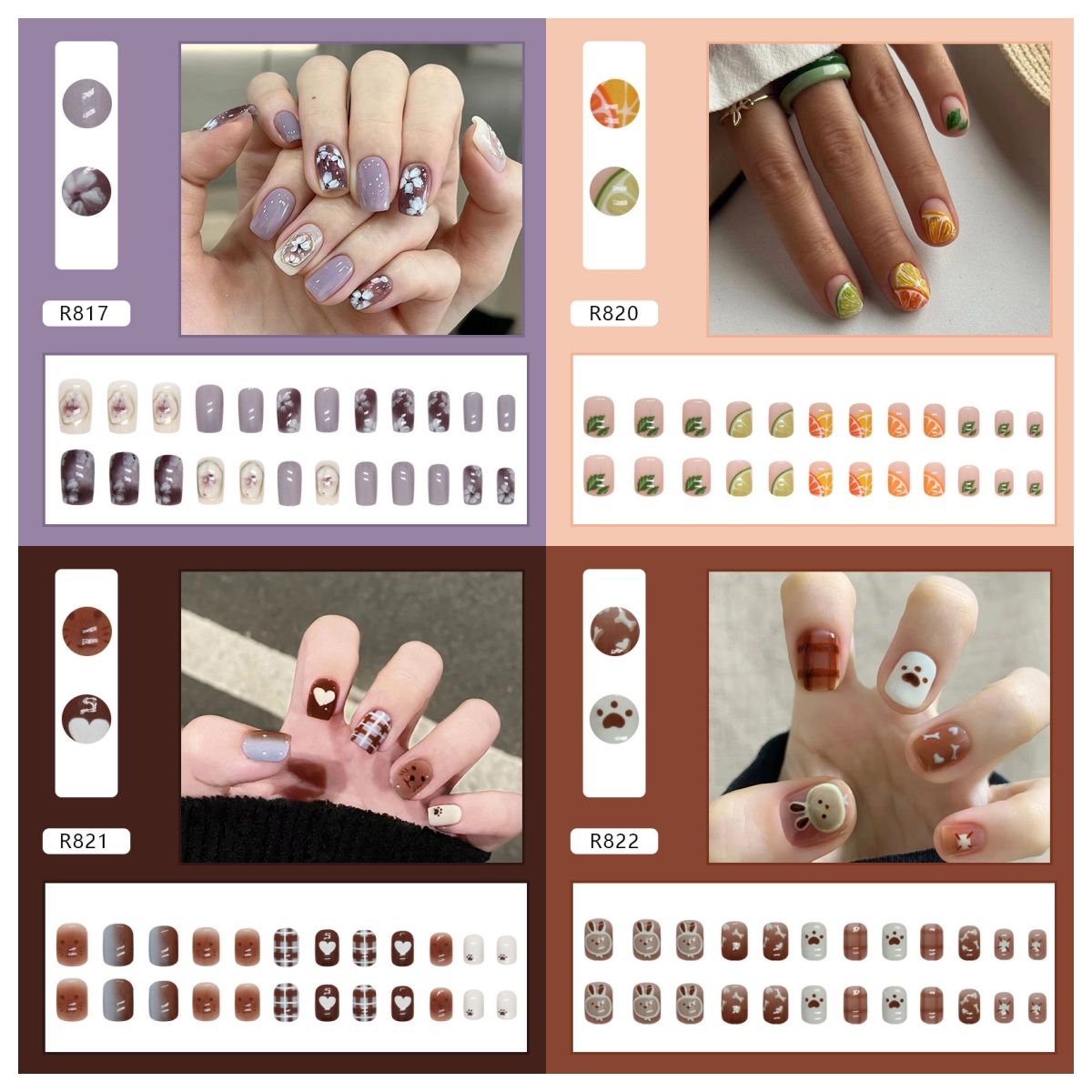 Ms.Miemie 24pcs Fake Nails Reusable Stick On Nails Press on Full Cover False Nail Tips with Jelly Stickers Makeup Accessorise