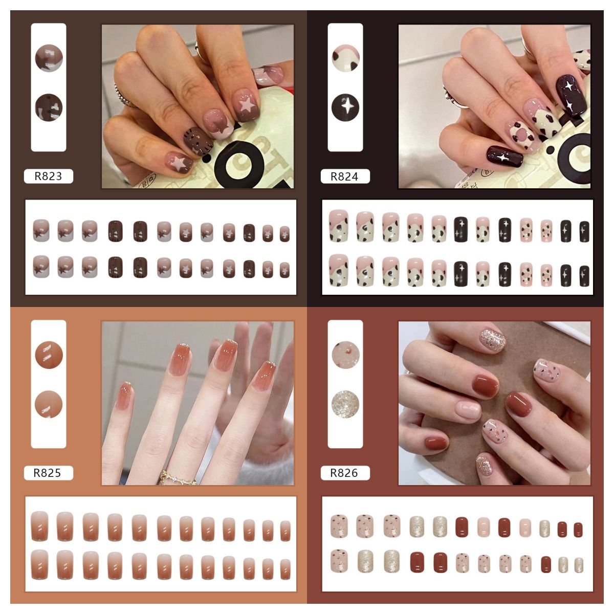 Ms.Miemie 24pcs Fake Nails Reusable Stick On Nails Press on Full Cover False Nail Tips with Jelly Stickers Makeup Accessorise
