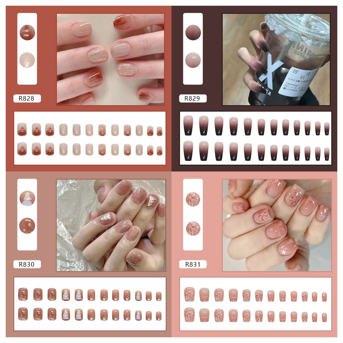 Ms.Miemie 24pcs Fake Nails Reusable Stick On Nails Press on Full Cover False Nail Tips with Jelly Stickers Makeup Accessorise