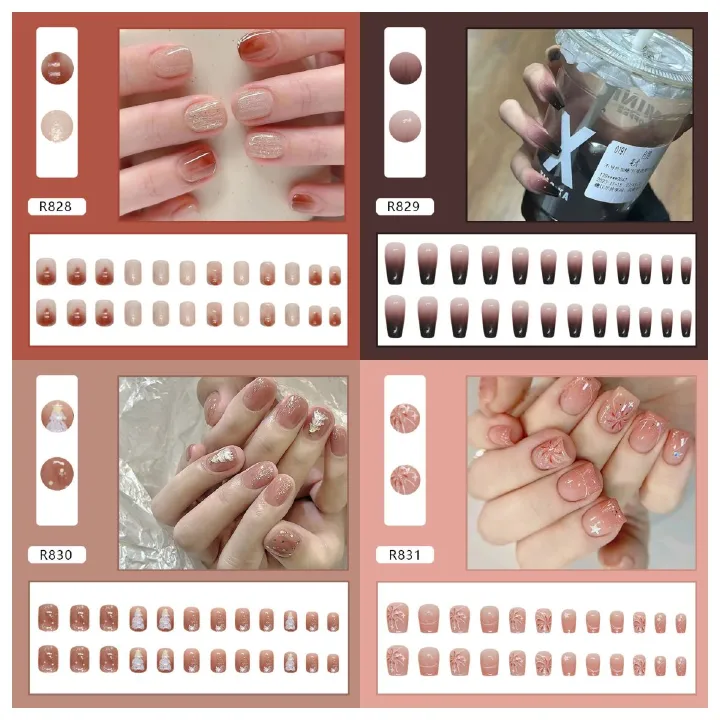 Ms.Miemie 24pcs Fake Nails Reusable Stick On Nails Press on Full Cover False Nail Tips with Jelly Stickers Makeup Accessorise