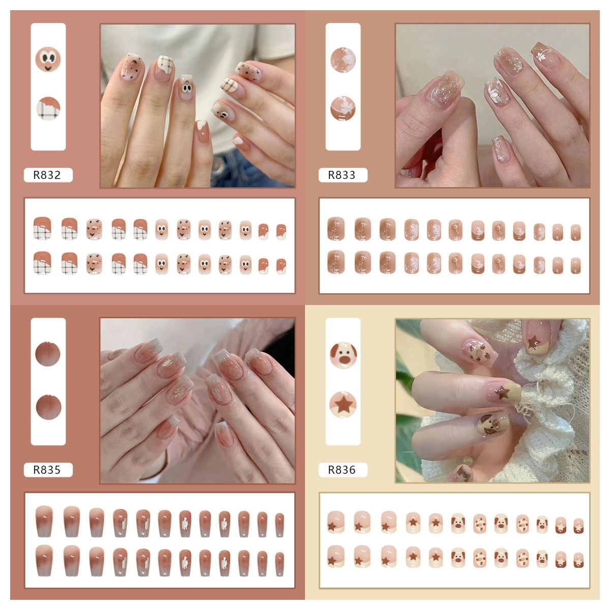 Ms.Miemie 24pcs Fake Nails Reusable Stick On Nails Press on Full Cover False Nail Tips with Jelly Stickers Makeup Accessorise
