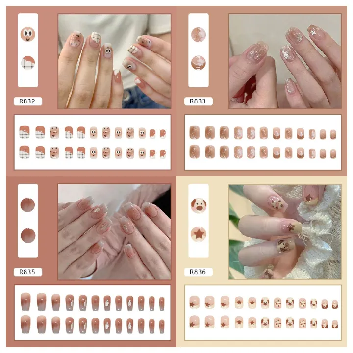 Ms.Miemie 24pcs Fake Nails Reusable Stick On Nails Press on Full Cover False Nail Tips with Jelly Stickers Makeup Accessorise