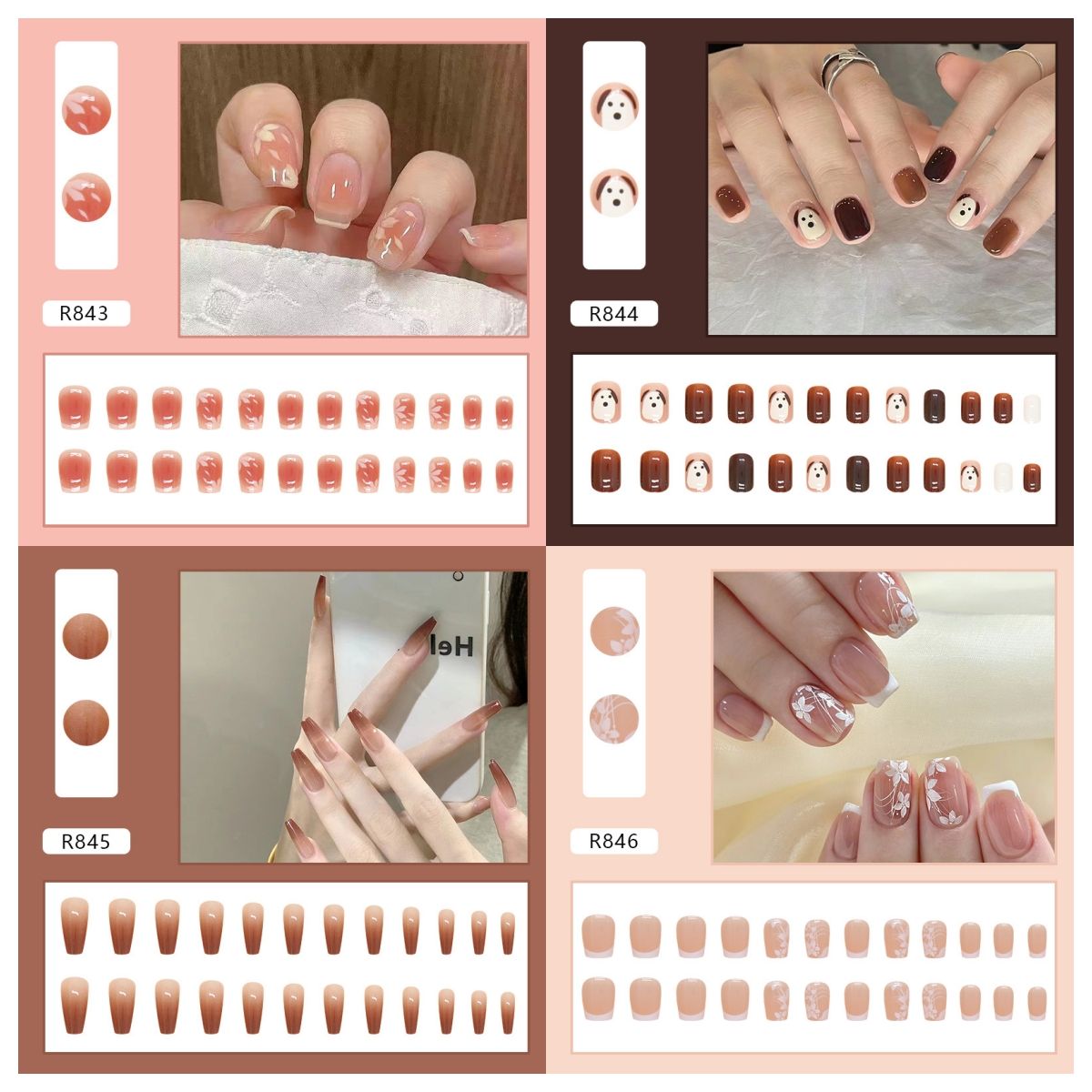 Ms.Miemie 24pcs Fake Nails Reusable Stick On Nails Press on Full Cover False Nail Tips with Jelly Stickers Makeup Accessorise