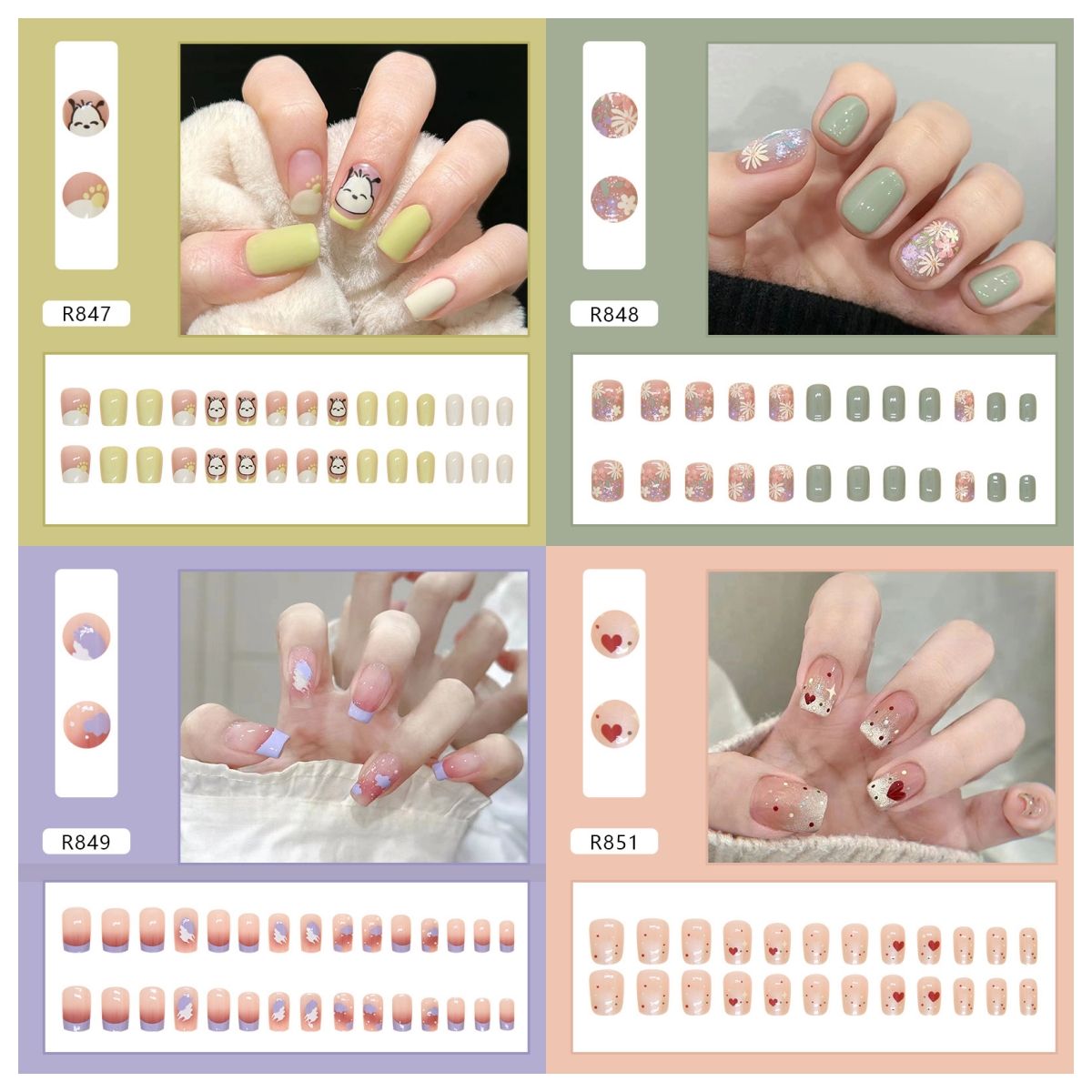 Ms.Miemie 24pcs Fake Nails Reusable Stick On Nails Press on Full Cover False Nail Tips with Jelly Stickers Makeup Accessorise