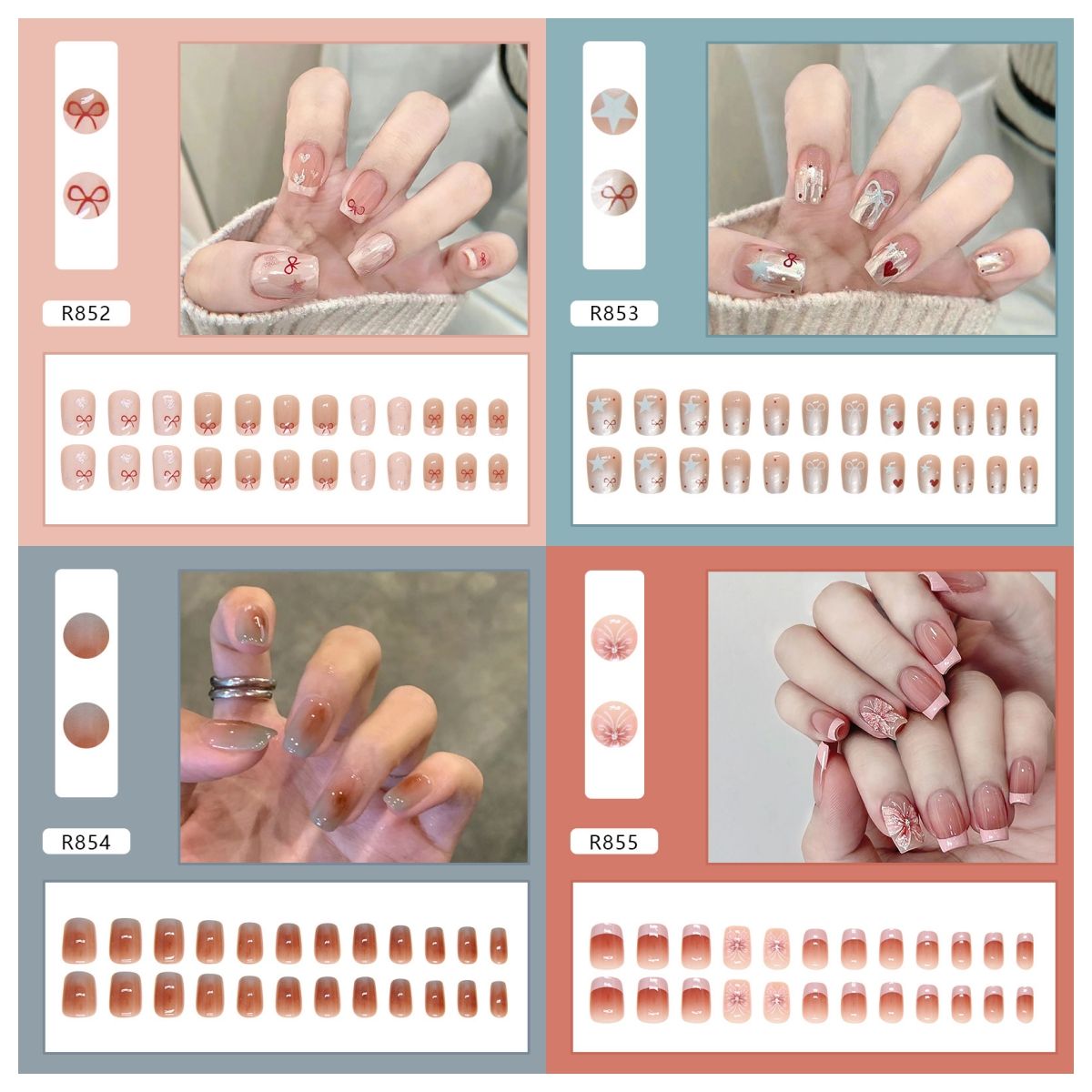 Ms.Miemie 24pcs Fake Nails Reusable Stick On Nails Press on Full Cover False Nail Tips with Jelly Stickers Makeup Accessorise