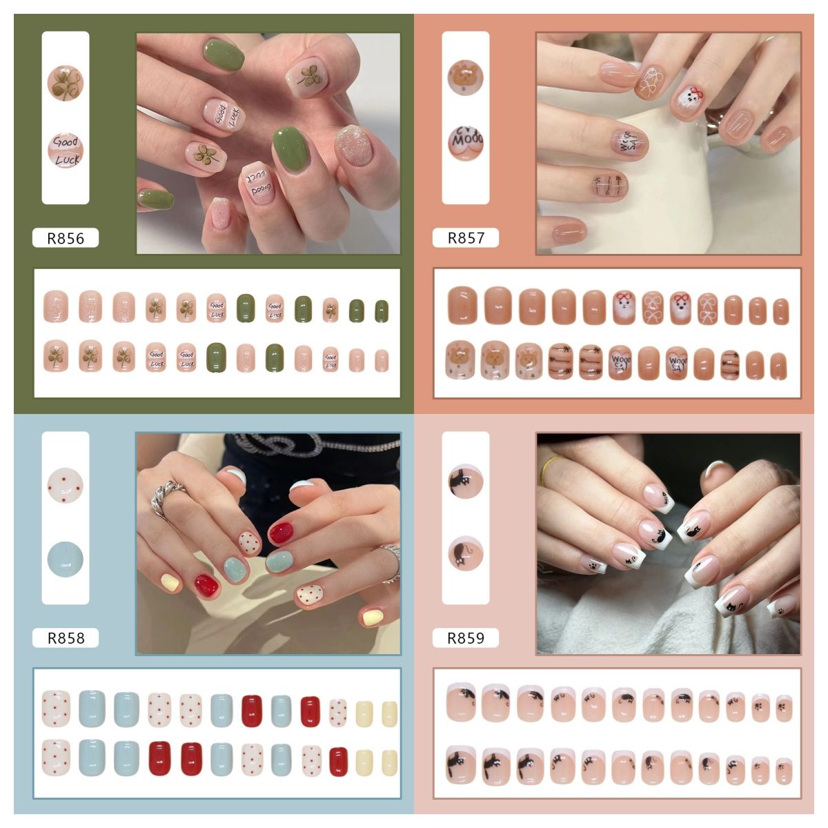 Ms.Miemie 24pcs Fake Nails Reusable Stick On Nails Press on Full Cover False Nail Tips with Jelly Stickers Makeup Accessorise