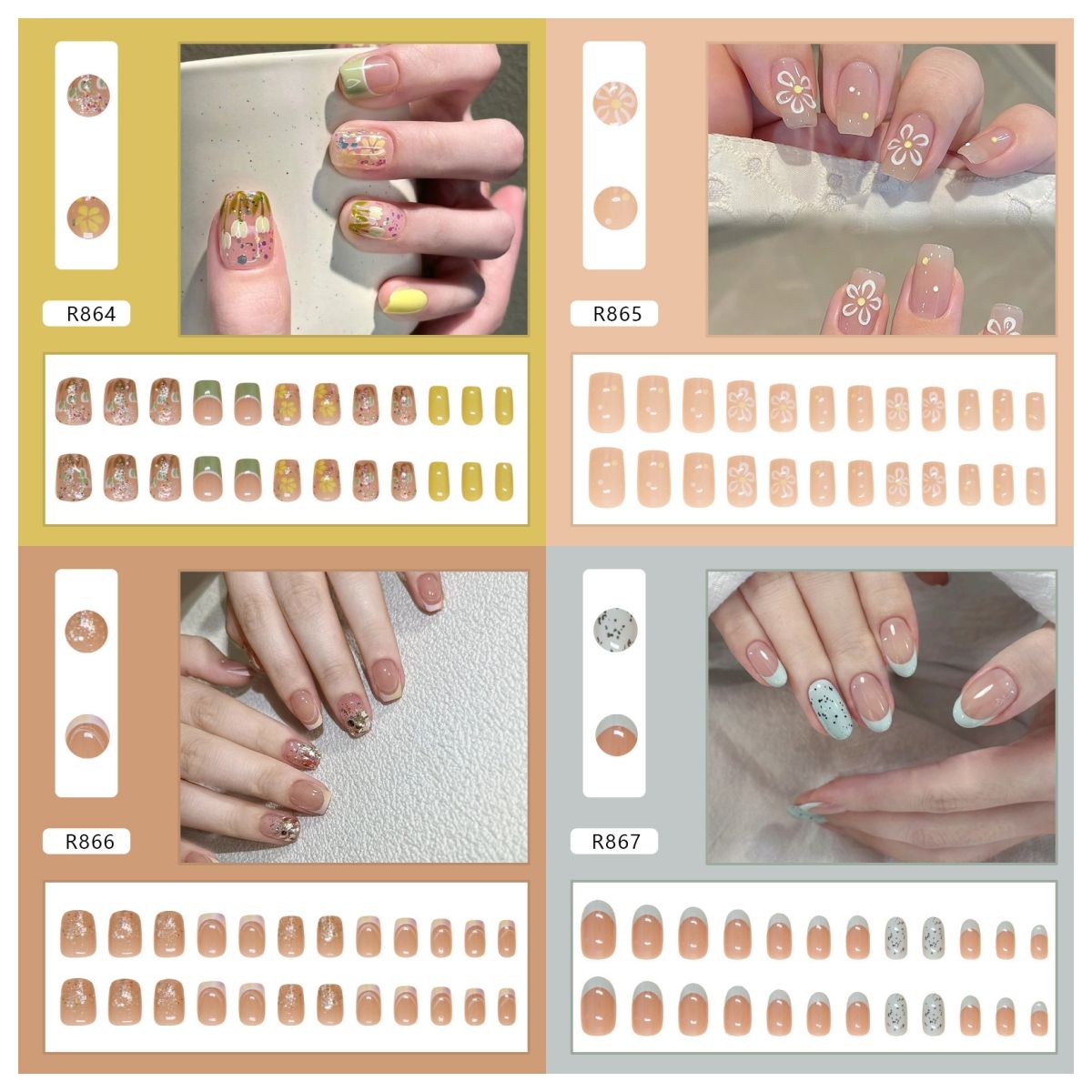 Ms.Miemie 24pcs Fake Nails Reusable Stick On Nails Press on Full Cover False Nail Tips with Jelly Stickers Makeup Accessorise