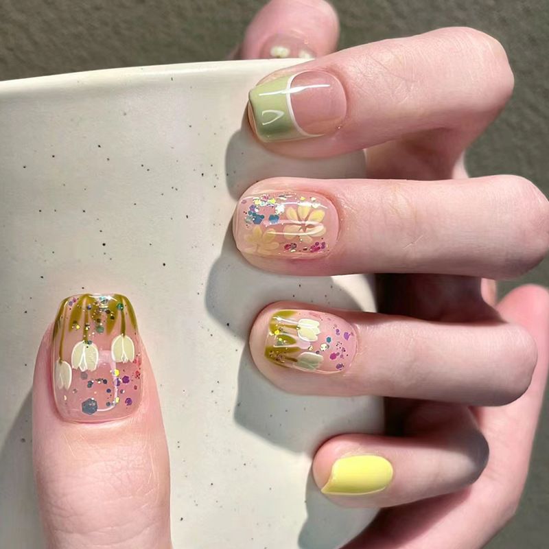 Ms.Miemie 24pcs Fake Nails Reusable Stick On Nails Press on Full Cover False Nail Tips with Jelly Stickers Makeup Accessorise view 2