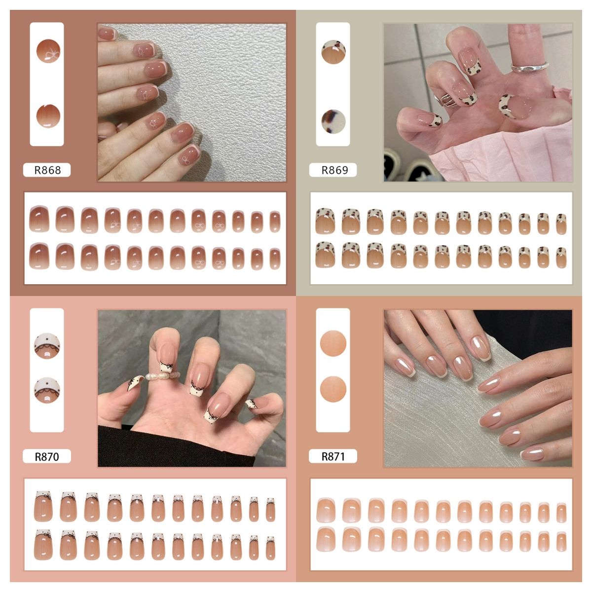 Ms.Miemie 24pcs Fake Nails Reusable Stick On Nails Press on Full Cover False Nail Tips with Jelly Stickers Makeup Accessorise