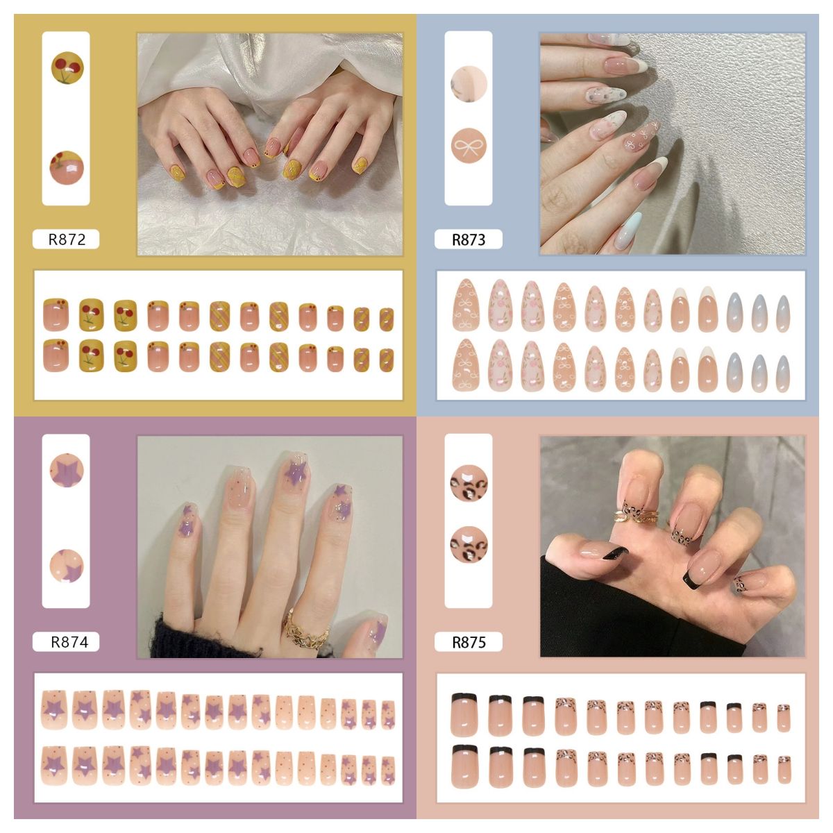 Ms.Miemie 24pcs Fake Nails Reusable Stick On Nails Press on Full Cover False Nail Tips with Jelly Stickers Makeup Accessorise