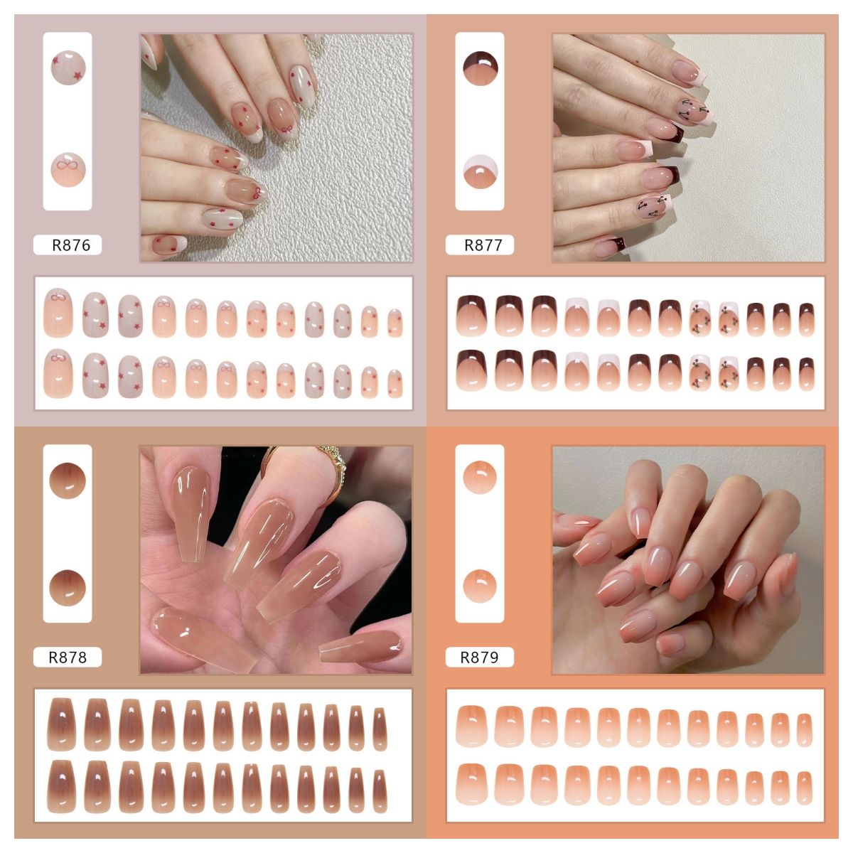 Ms.Miemie 24pcs Fake Nails Reusable Stick On Nails Press on Full Cover False Nail Tips with Jelly Stickers Makeup Accessorise