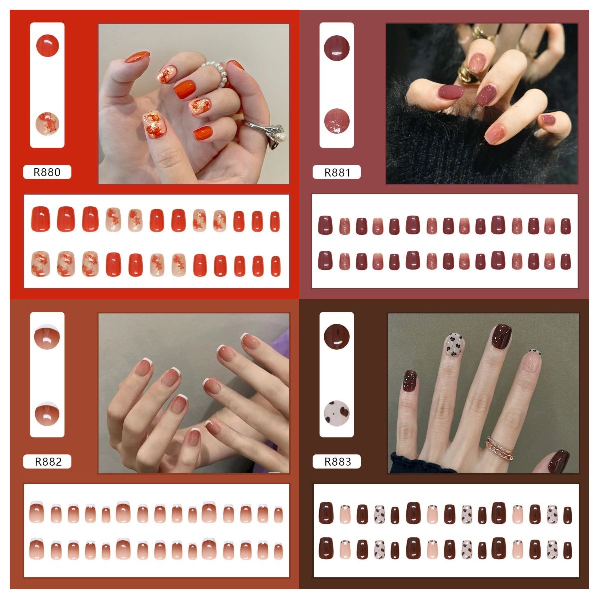 Ms.Miemie 24pcs Fake Nails Reusable Stick On Nails Press on Full Cover False Nail Tips with Jelly Stickers Makeup Accessorise