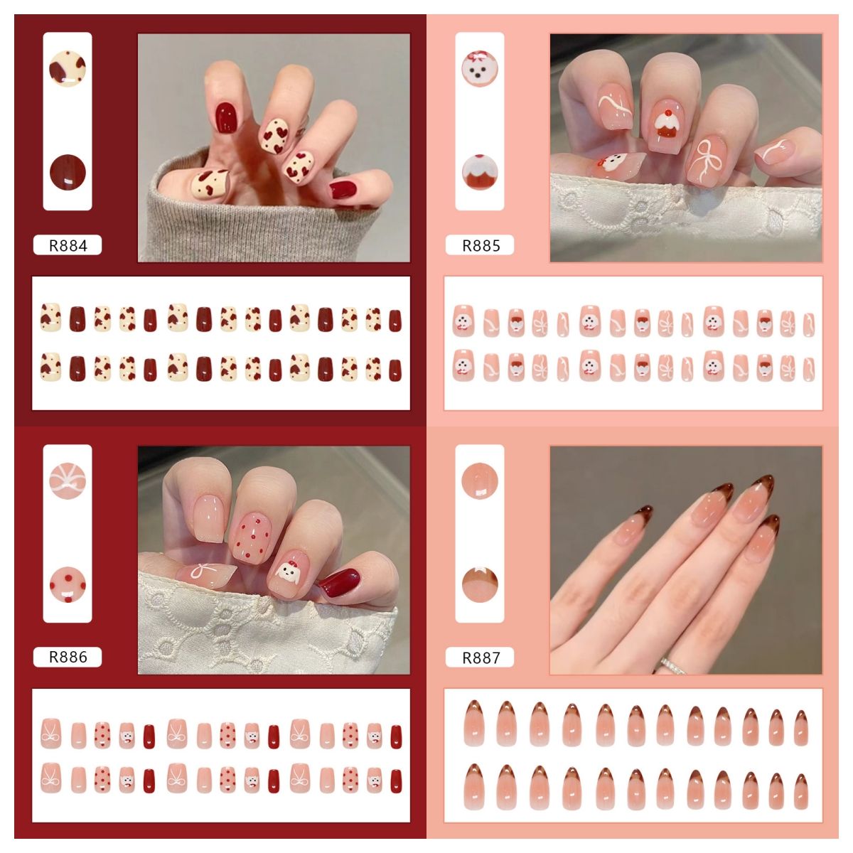 Ms.Miemie 24pcs Fake Nails Reusable Stick On Nails Press on Full Cover False Nail Tips with Jelly Stickers Makeup Accessorise