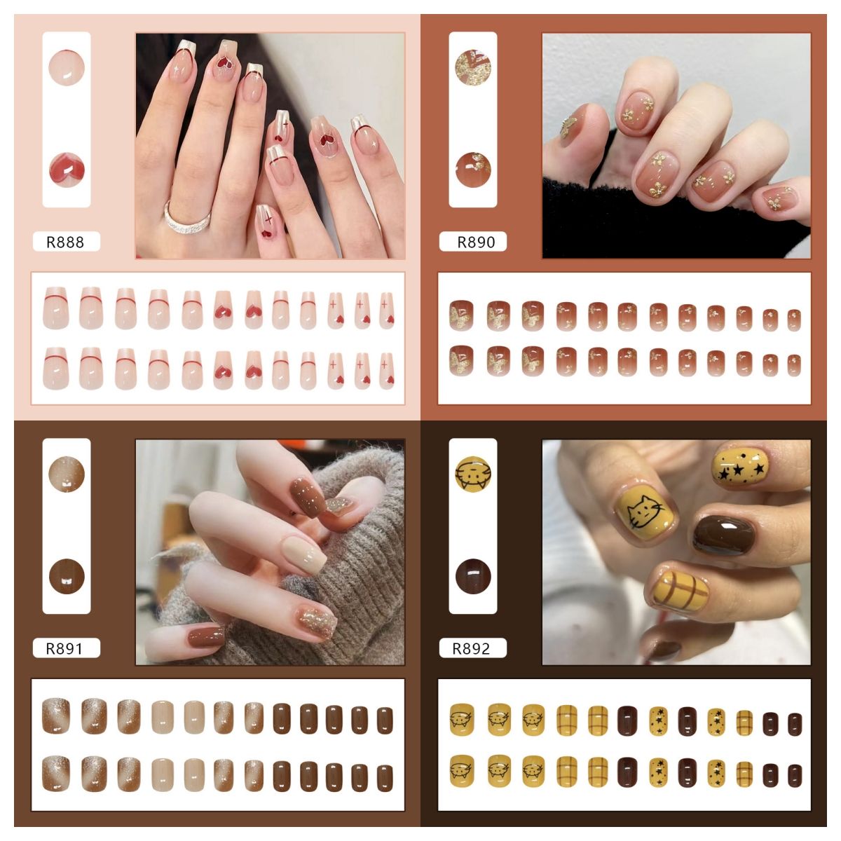 Ms.Miemie 24pcs Fake Nails Reusable Stick On Nails Press on Full Cover False Nail Tips with Jelly Stickers Makeup Accessorise