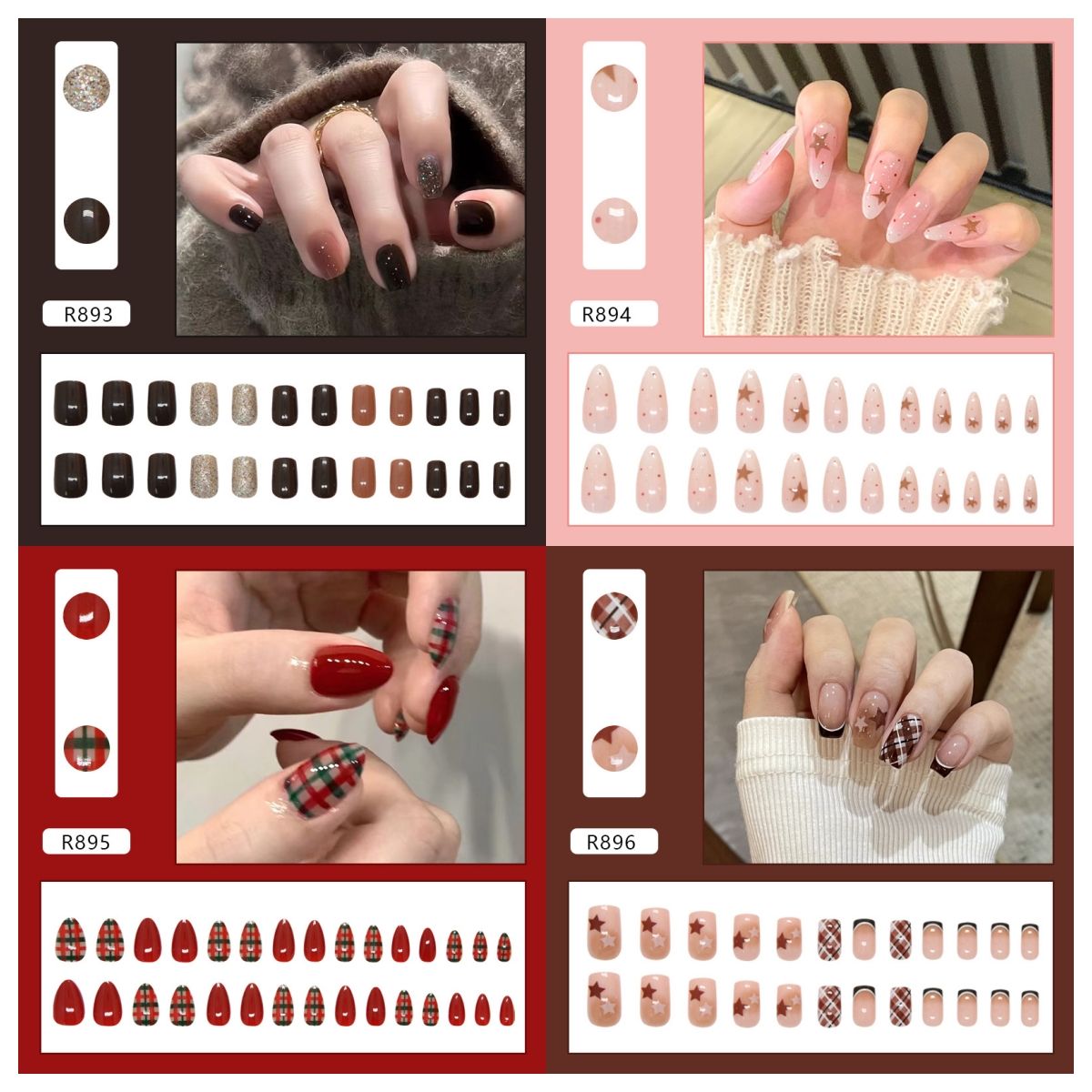 Ms.Miemie 24pcs Fake Nails Reusable Stick On Nails Press on Full Cover False Nail Tips with Jelly Stickers Makeup Accessorise