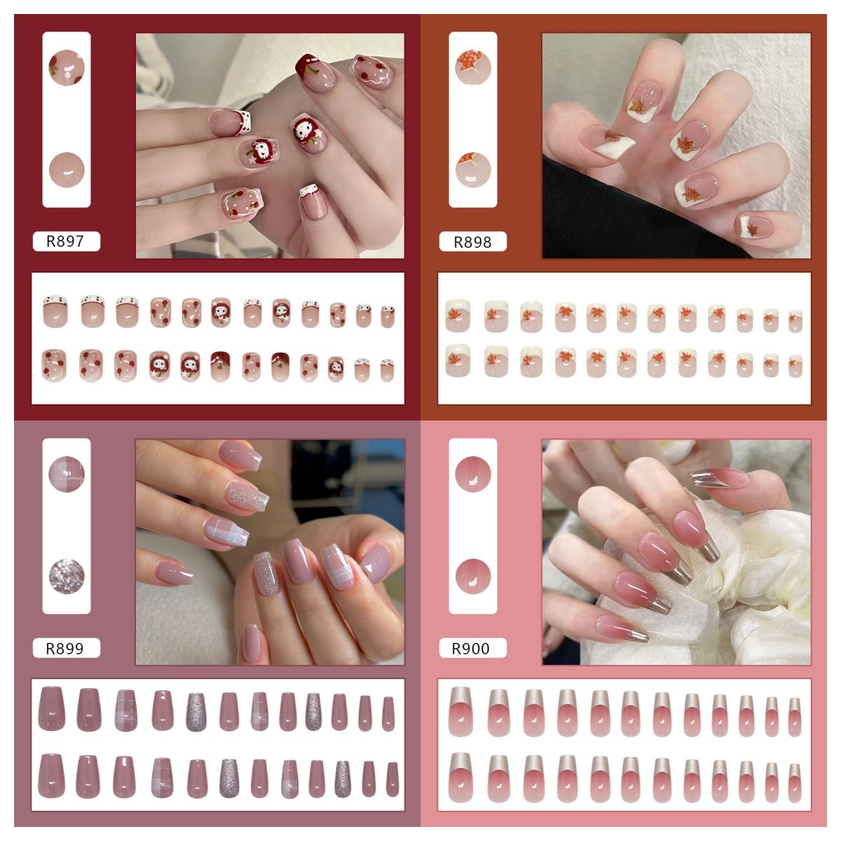 Ms.Miemie 24pcs Fake Nails Reusable Stick On Nails Press on Full Cover False Nail Tips with Jelly Stickers Makeup Accessorise