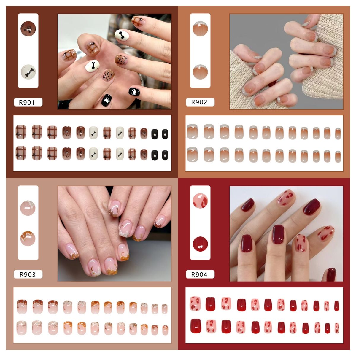 Ms.Miemie 24pcs Fake Nails Reusable Stick On Nails Press on Full Cover False Nail Tips with Jelly Stickers Makeup Accessorise