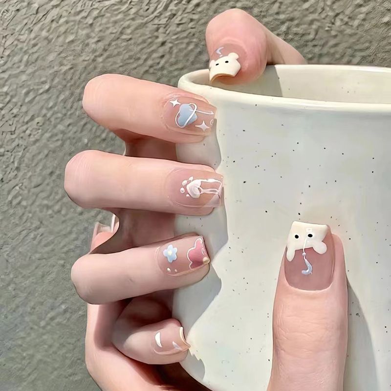 Ms.Miemie 24pcs Fake Nails Reusable Stick On Nails Press on Full Cover False Nail Tips with Jelly Stickers Makeup Accessorise view 5