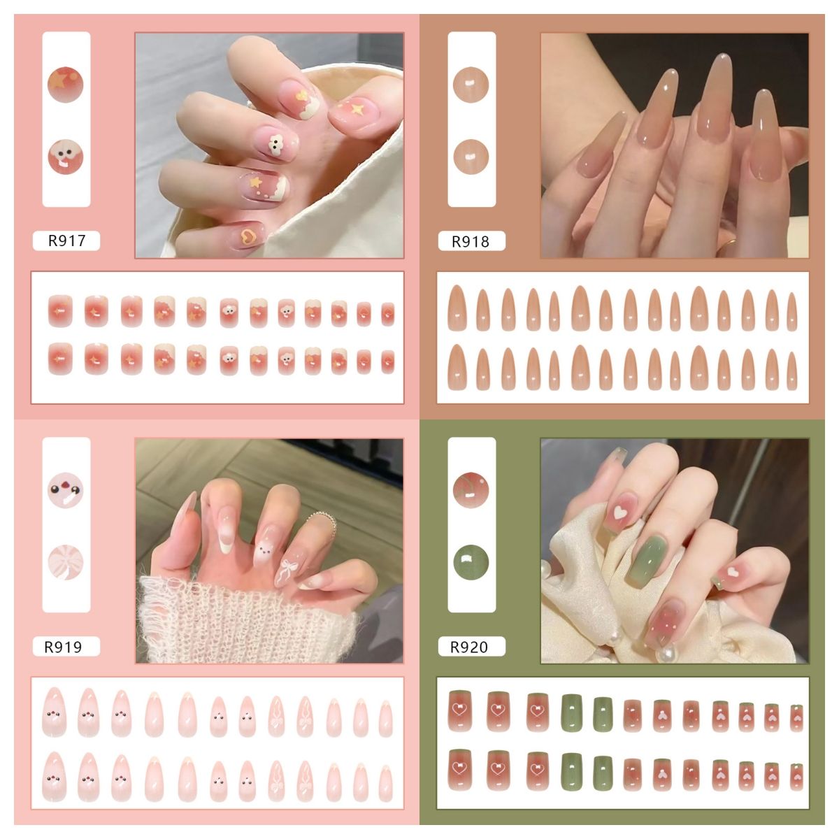 Ms.Miemie 24pcs Fake Nails Reusable Stick On Nails Press on Full Cover False Nail Tips with Jelly Stickers Makeup Accessorise