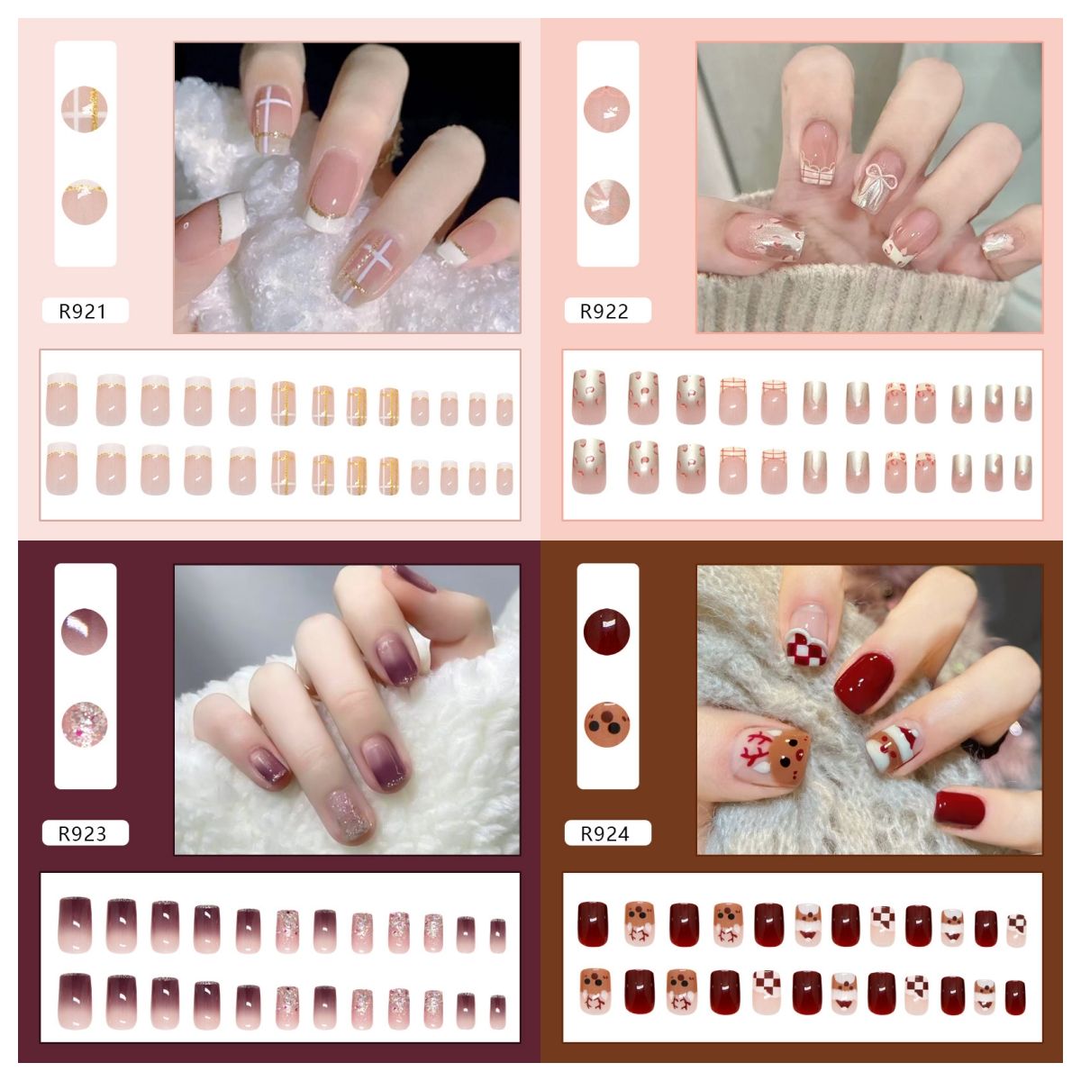 Ms.Miemie 24pcs Fake Nails Reusable Stick On Nails Press on Full Cover False Nail Tips with Jelly Stickers Makeup Accessorise