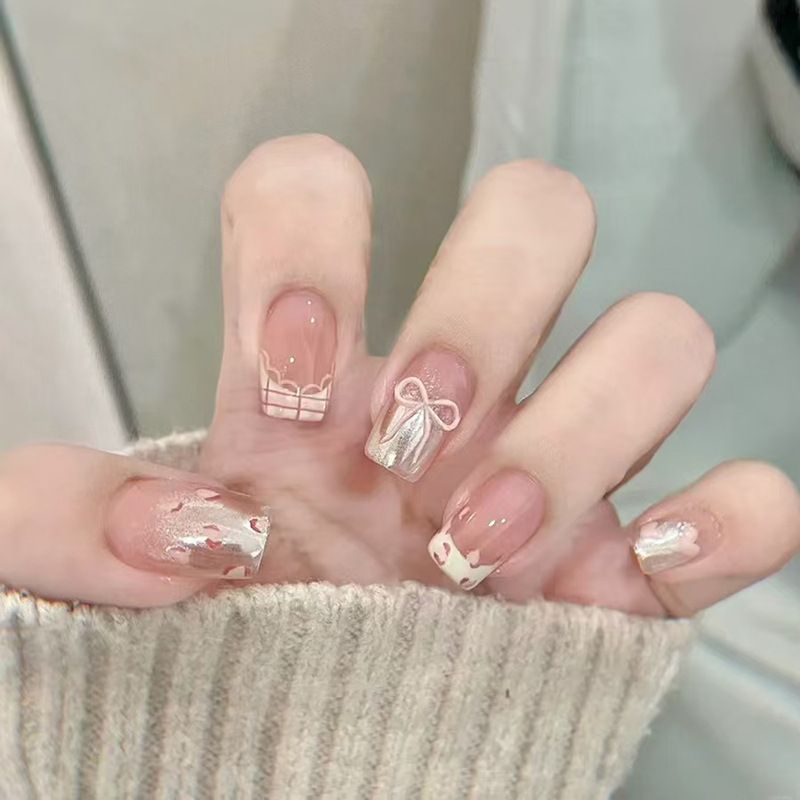 Ms.Miemie 24pcs Fake Nails Reusable Stick On Nails Press on Full Cover False Nail Tips with Jelly Stickers Makeup Accessorise view 3