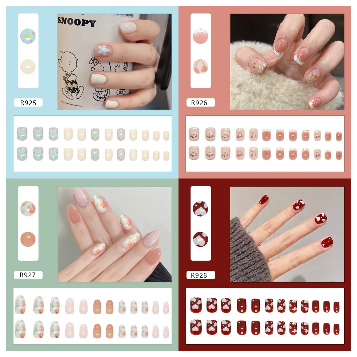 Ms.Miemie 24pcs Fake Nails Reusable Stick On Nails Press on Full Cover False Nail Tips with Jelly Stickers Makeup Accessorise