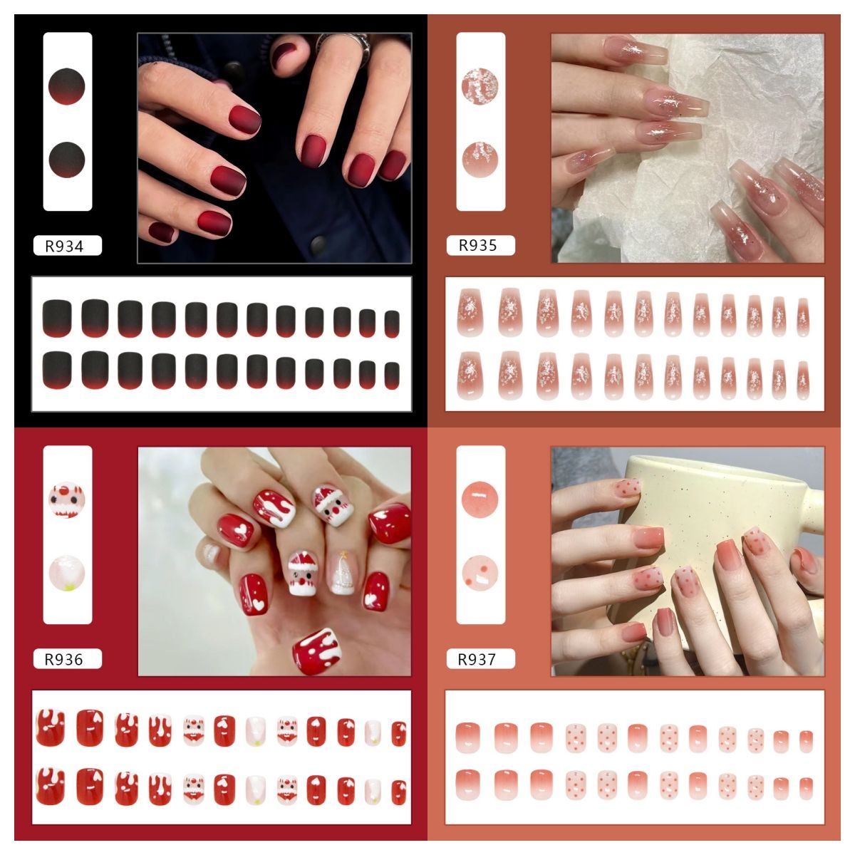 Ms.Miemie 24pcs Fake Nails Reusable Stick On Nails Press on Full Cover False Nail Tips with Jelly Stickers Makeup Accessorise