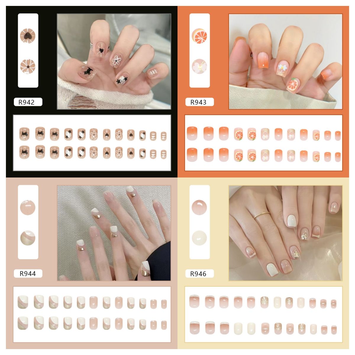Ms.Miemie 24pcs Fake Nails Reusable Stick On Nails Press on Full Cover False Nail Tips with Jelly Stickers Makeup Accessorise