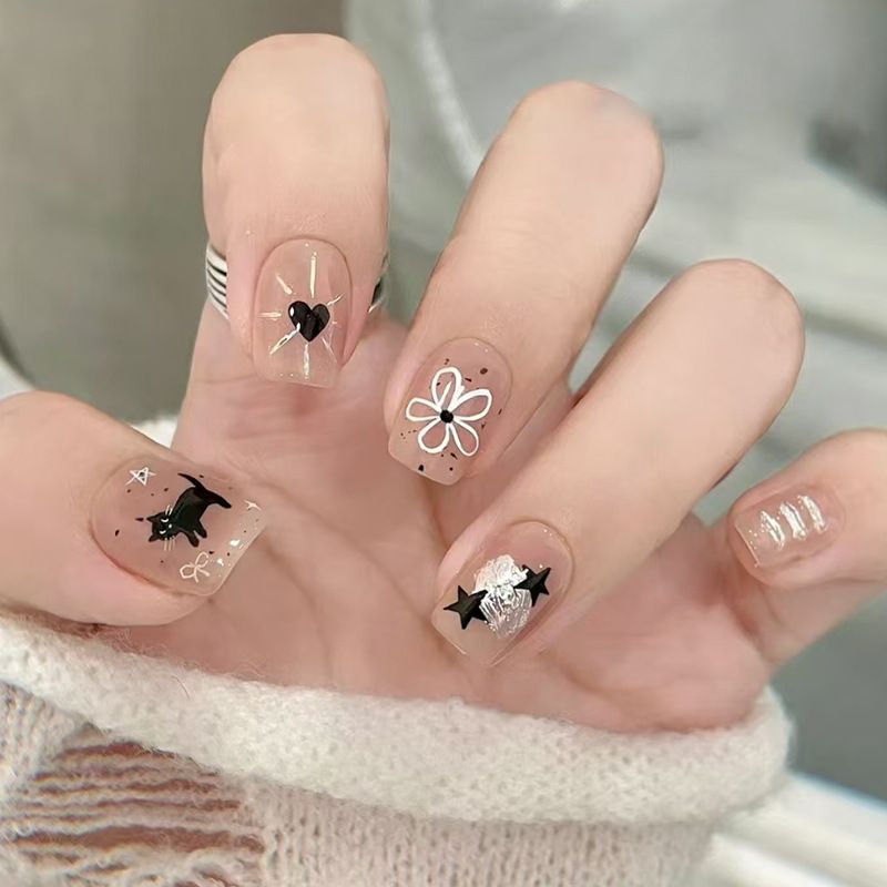 Ms.Miemie 24pcs Fake Nails Reusable Stick On Nails Press on Full Cover False Nail Tips with Jelly Stickers Makeup Accessorise view 2