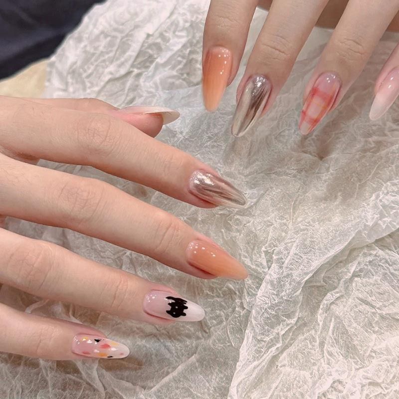 Ms.Miemie 24pcs Fake Nails Reusable Stick On Nails Press on Full Cover False Nail Tips with Jelly Stickers Makeup Accessorise view 4