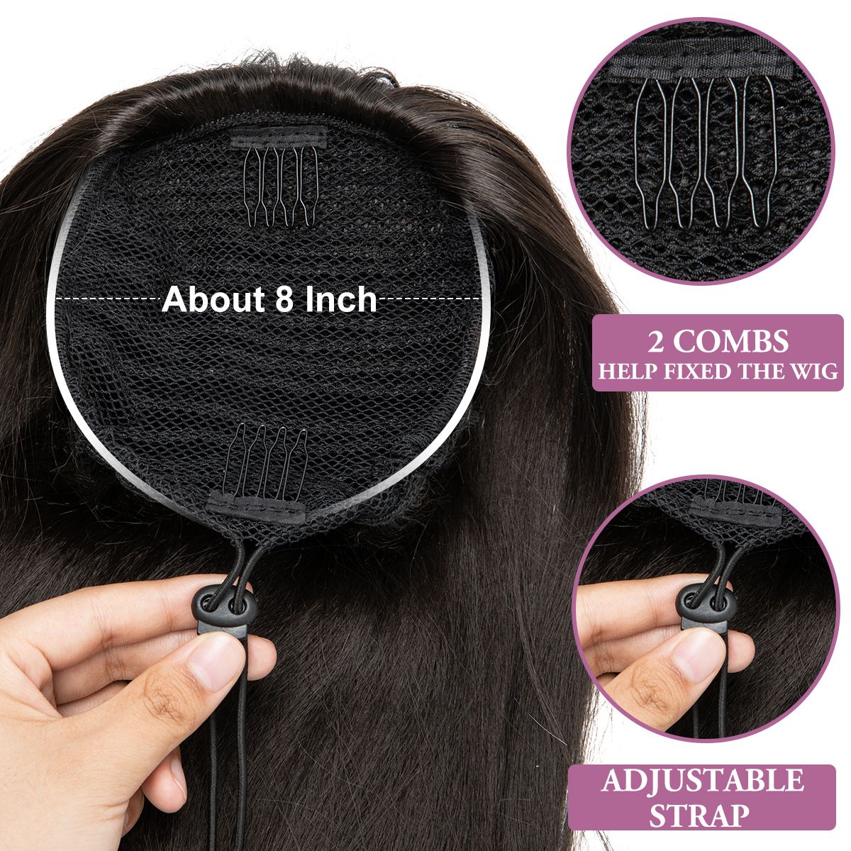 Long Black Wavy Drawstring Ponytail Synthetic Hair Extension for Women Female ponytail with slightly upturned short curly hair, drawstring ponytail, synthetic fiber, high-temperature silk, inner mesh