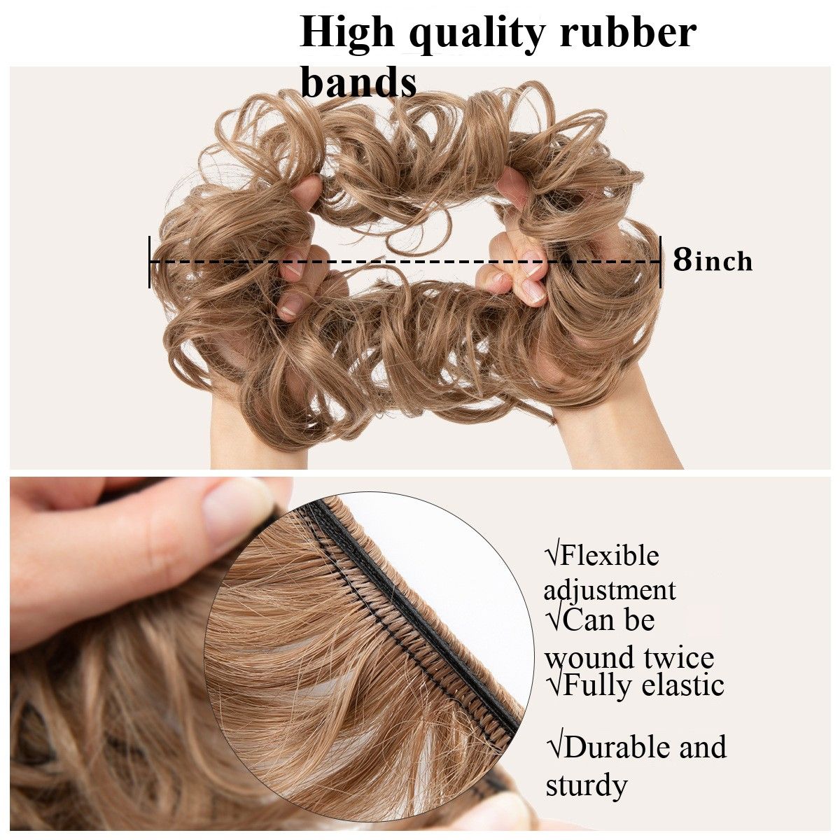 8ich Curly Messy Bun Hairpiece - Synthetic Hair Chignon Updo Extension for Women，female flower bud, meatball head, synthetic fiber, invisible, fluffy, natural long beard, wig, headband