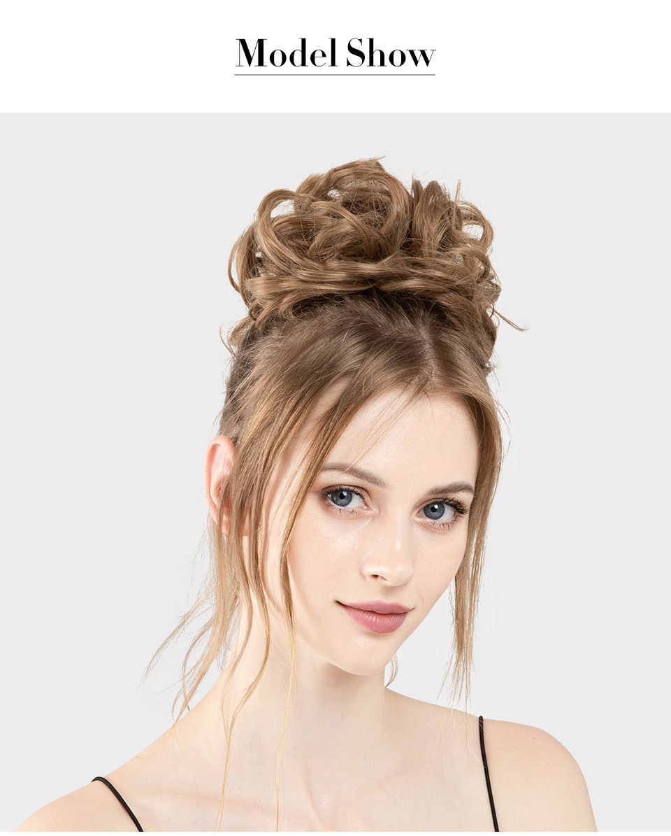 8ich Curly Messy Bun Hairpiece - Synthetic Hair Chignon Updo Extension for Women，female flower bud, meatball head, synthetic fiber, invisible, fluffy, natural long beard, wig, headband