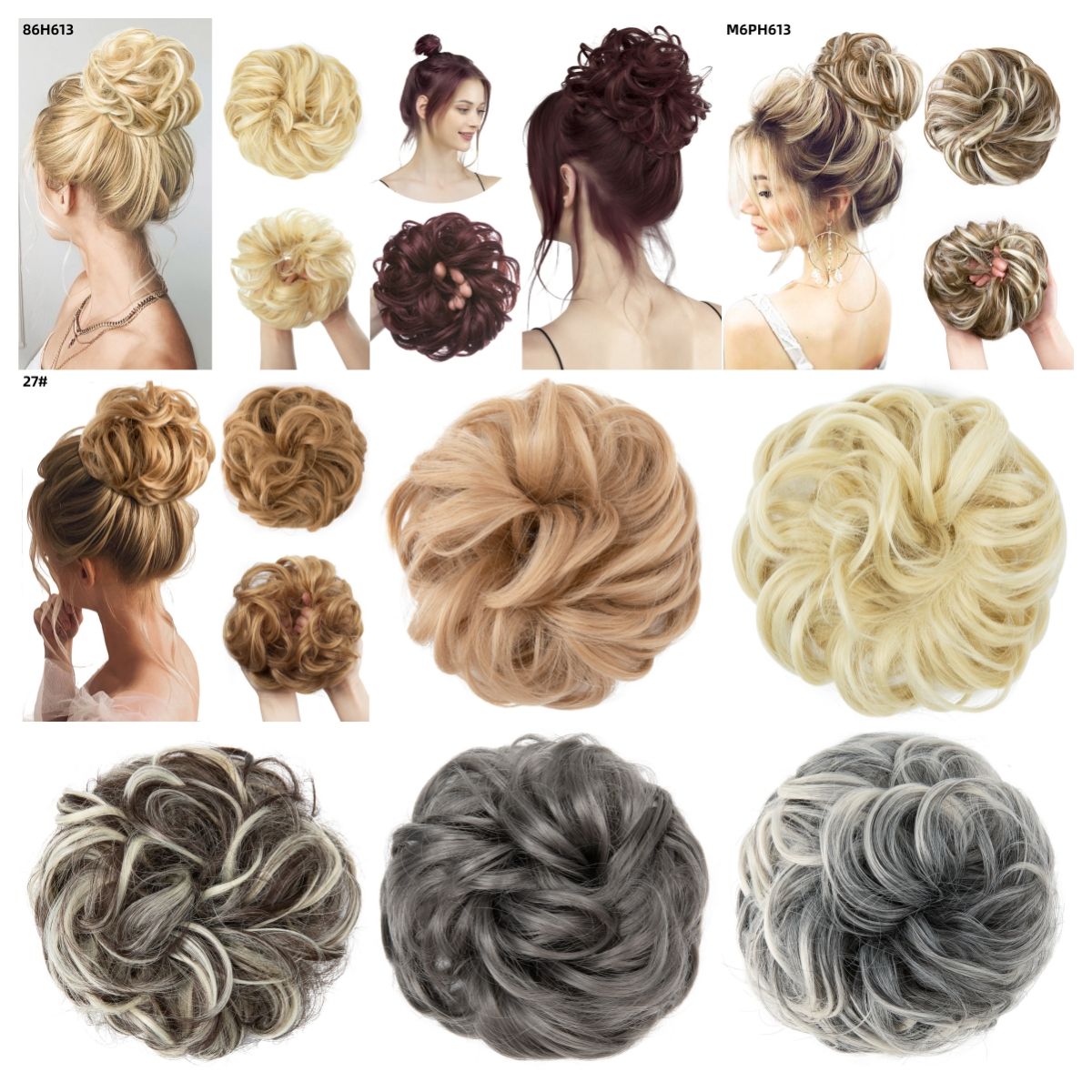 8ich Curly Messy Bun Hairpiece - Synthetic Hair Chignon Updo Extension for Women，female flower bud, meatball head, synthetic fiber, invisible, fluffy, natural long beard, wig, headband
