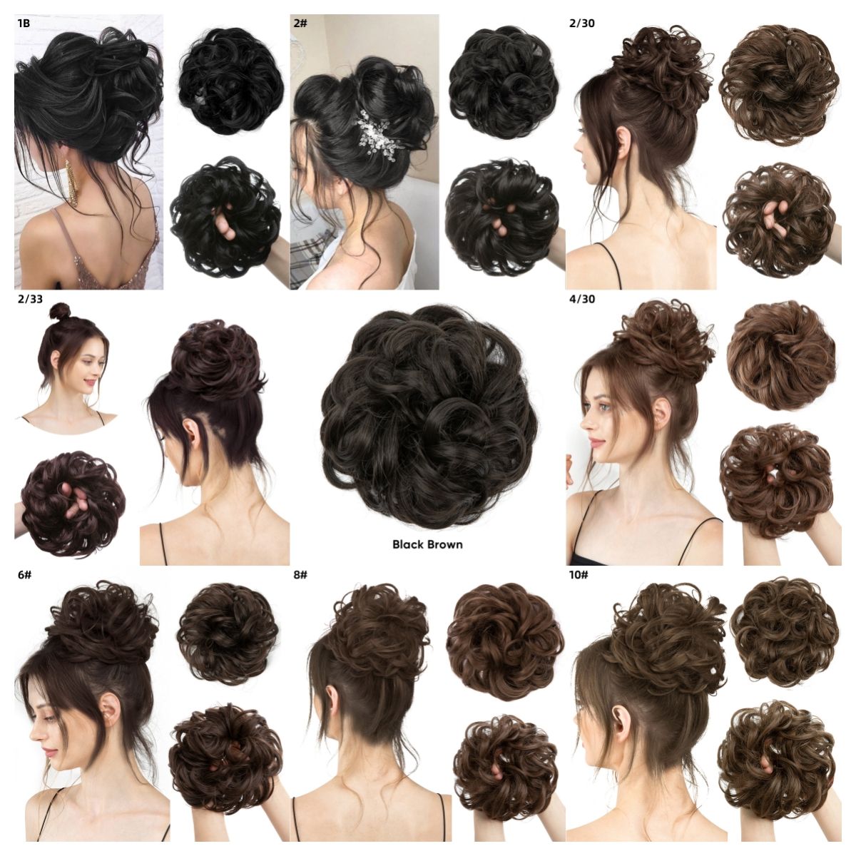 8ich Curly Messy Bun Hairpiece - Synthetic Hair Chignon Updo Extension for Women，female flower bud, meatball head, synthetic fiber, invisible, fluffy, natural long beard, wig, headband