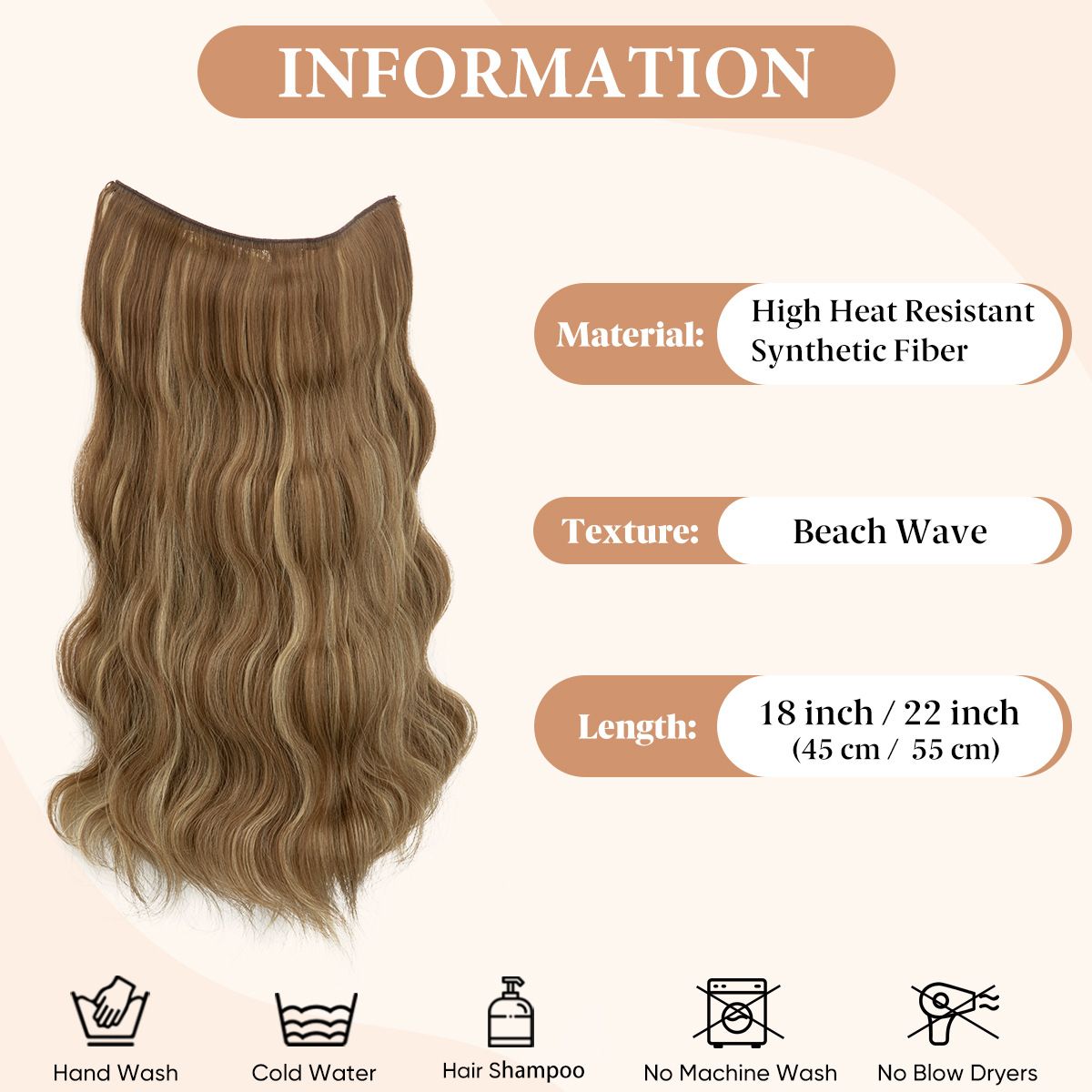 Women's One - Piece Hair Extension Synthetic Wig - Long Wavy Curly Hair Seamless Hairpiece for Fashionable Ladies
Fashion wig, female wig piece, one-piece hair piece, large wave long curly hair