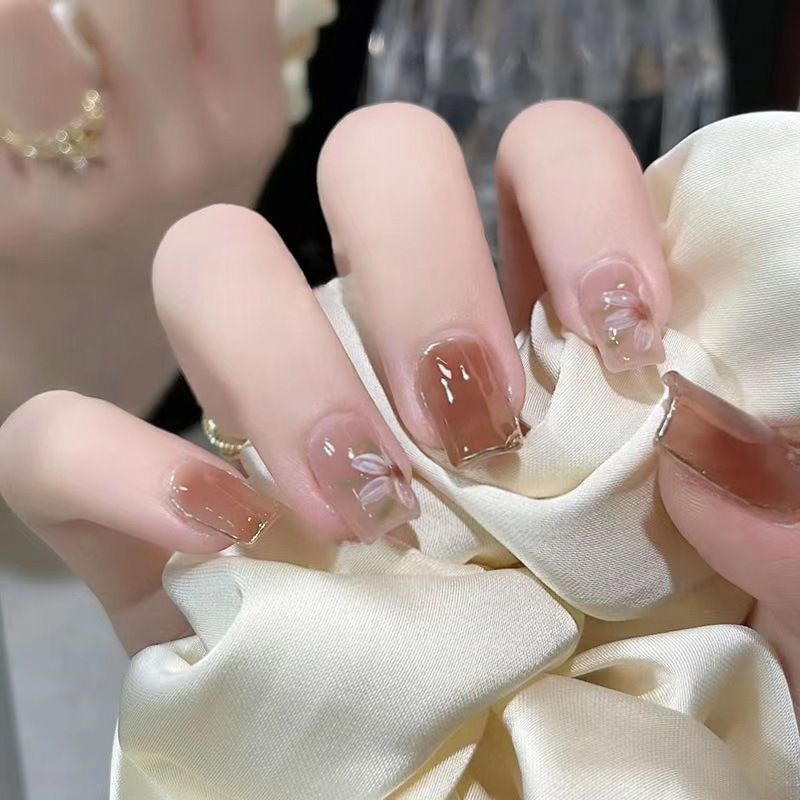 Ms.Miemie 24pcs Fake Nails Reusable Stick On Nails Press on Full Cover False Nail Tips with Jelly Stickers Makeup Accessorise view 2
