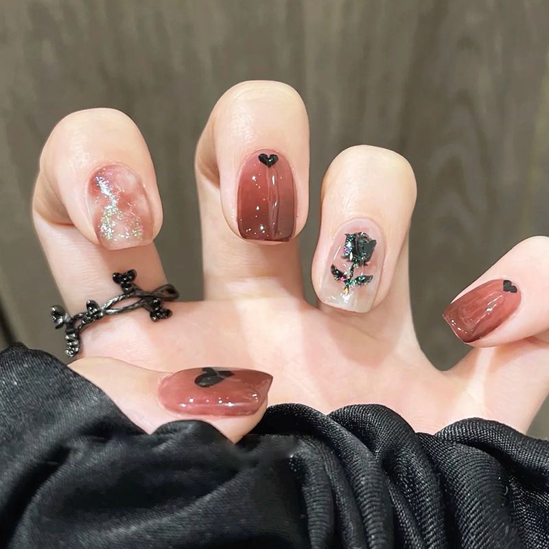 Ms.Miemie 24pcs Fake Nails Reusable Stick On Nails Press on Full Cover False Nail Tips with Jelly Stickers Makeup Accessorise