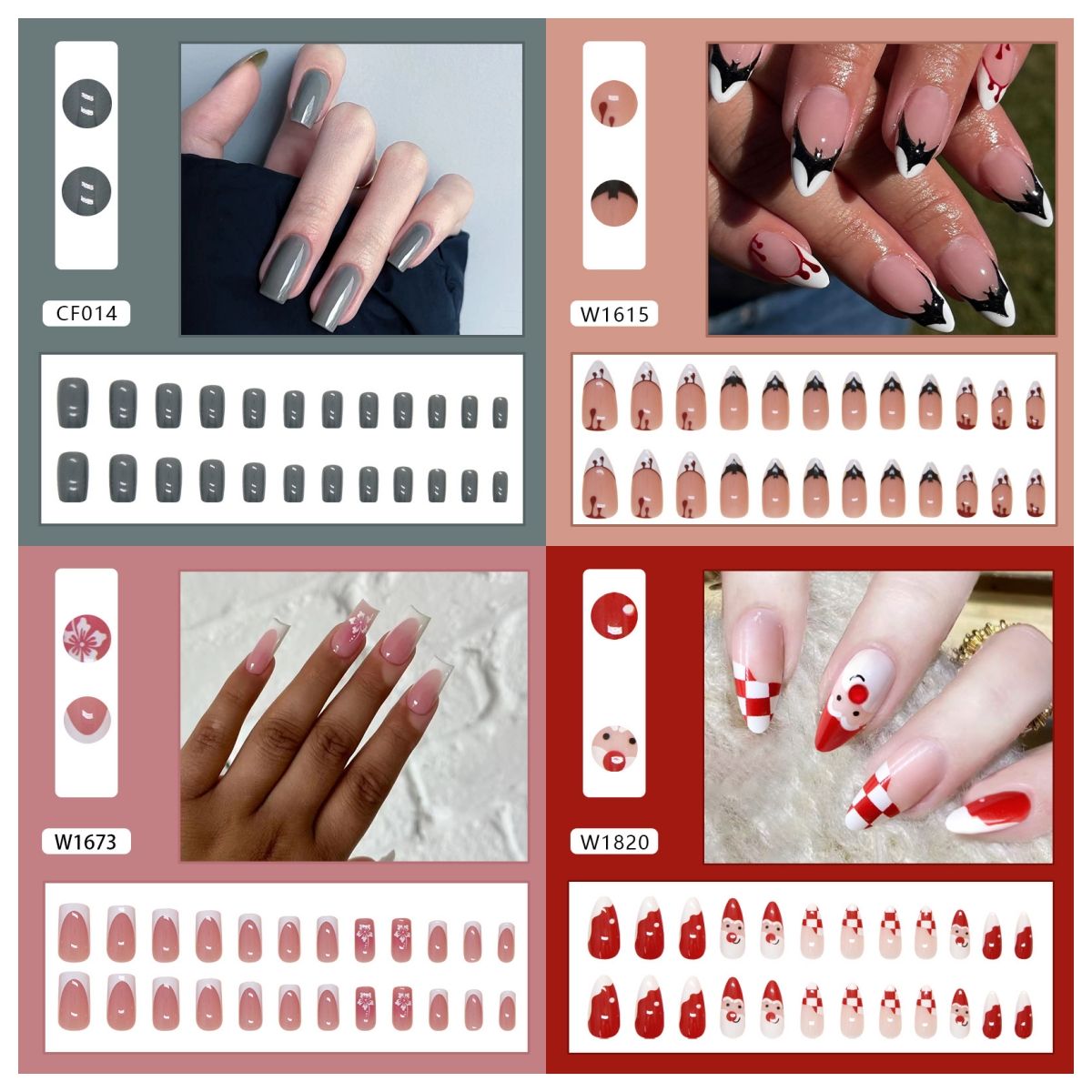Ms.Miemie 24pcs Fake Nails Reusable Stick On Nails Press on Full Cover False Nail Tips with Jelly Stickers Makeup Accessorise